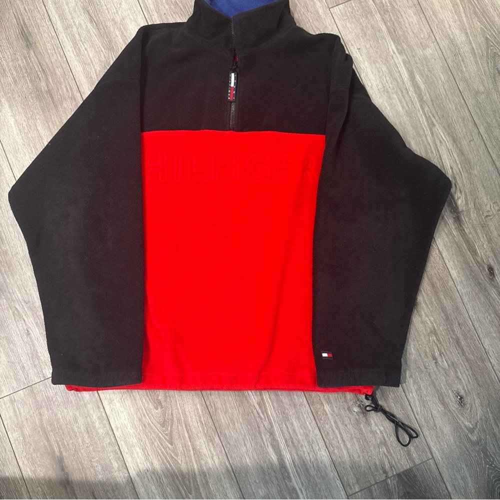 Tommy Hilfiger Red and Black Quarter-Zip Pullover